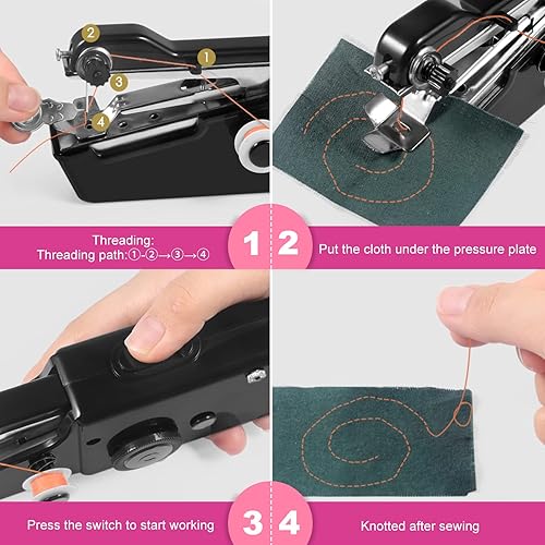 Miniatura 5 de Máquinas de coser de mano inalámbricas ligeras y fáciles de operar para principiantes, mini máquina de coser a mano con kit de accesorios, máquina