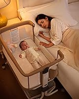 Vista 2 de Baby Bassinet Bedside Sleeper, Upgraded Stability Bedside Crib with Full Mesh Sides, Soft Sheet, 6-Height Adjustment, Storage Basket, Easy Folding