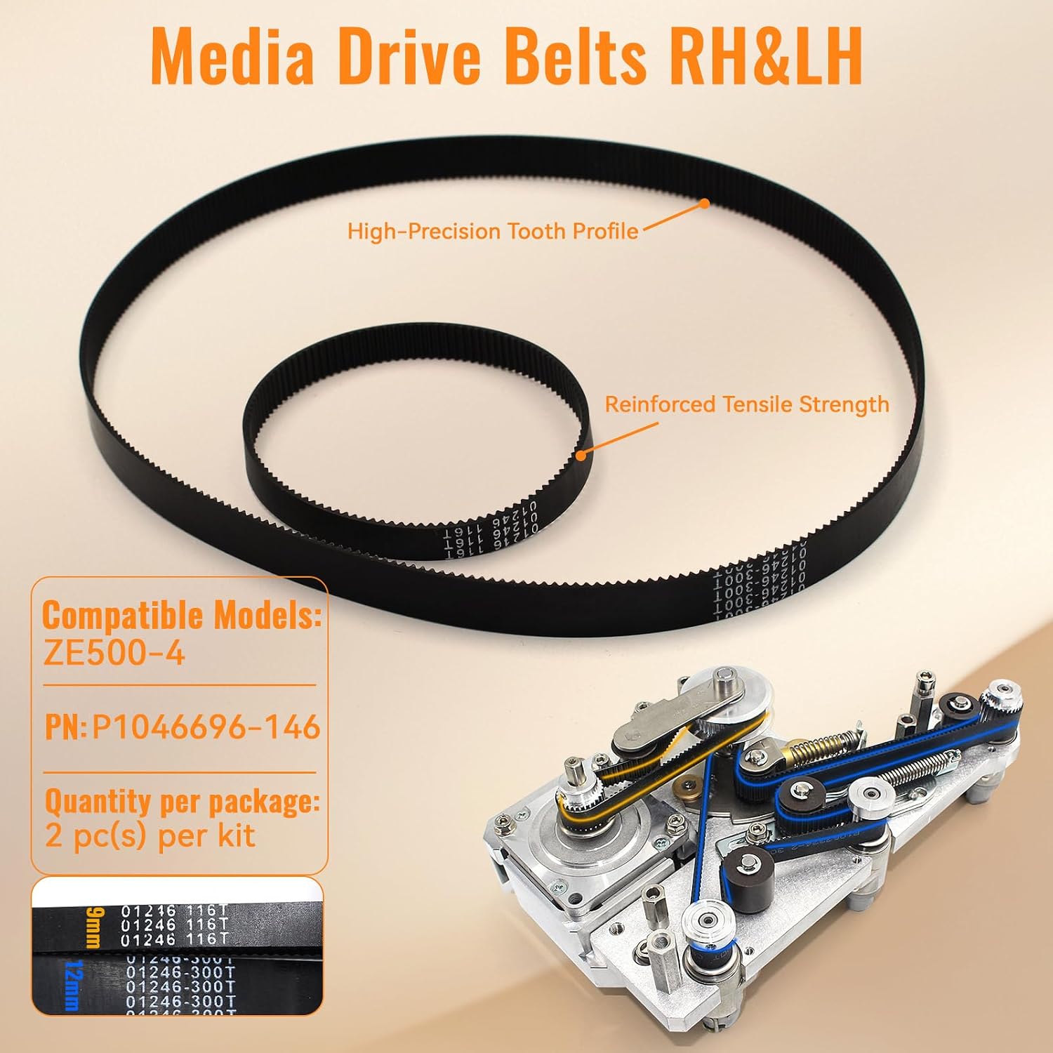 P1046696-146 Media Drive Belts for Zebra ZE511 ZE521 and ZE500-4 ZE500-6 ZE500 Series Thermal Printing Engine RH&LH All Dpi Compatible