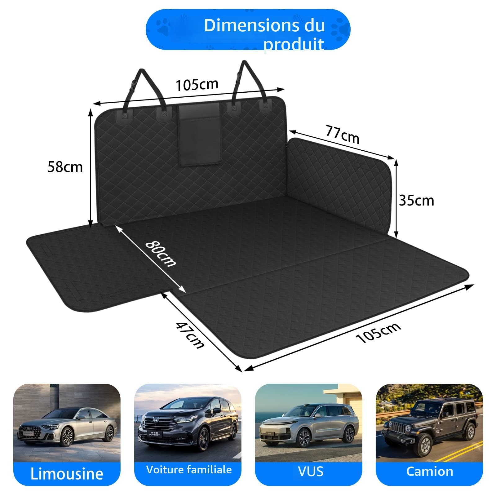 DOBIGER Housse de Coffre Imperméable pour Chien - Tapis de Protection Antidérapant 4 Couches - Ajustement pour la Plupart des SUV, Berlines et Breaks