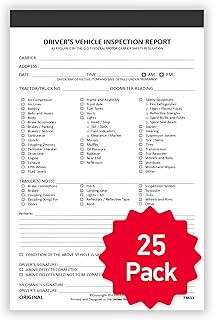 25 Pack Detailed Driver Vehicle Inspection Report Book – 35 Sets of Forms Per DVIR Inspection Book, 2 Ply Carbonless, 5.5 x 8.5, Pre Trip Inspection Book for Truckers, FMCSA Compliant, Easy Tear-Out