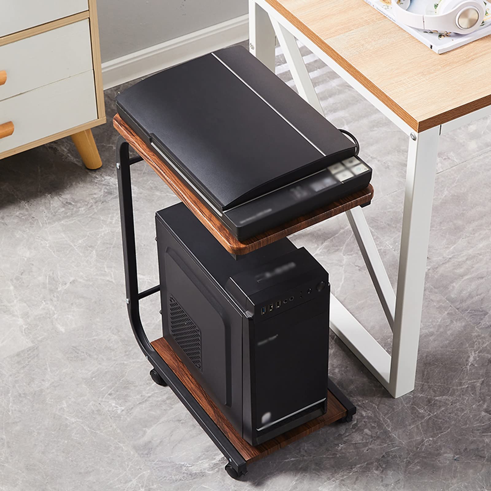 Stampante Piedistallo Supporto for stampante a 2 livelli con ruote girevoli Home Office Ripiano for mobile for CPU Carrello PC Laptop Tavolo in piedi(Blue)