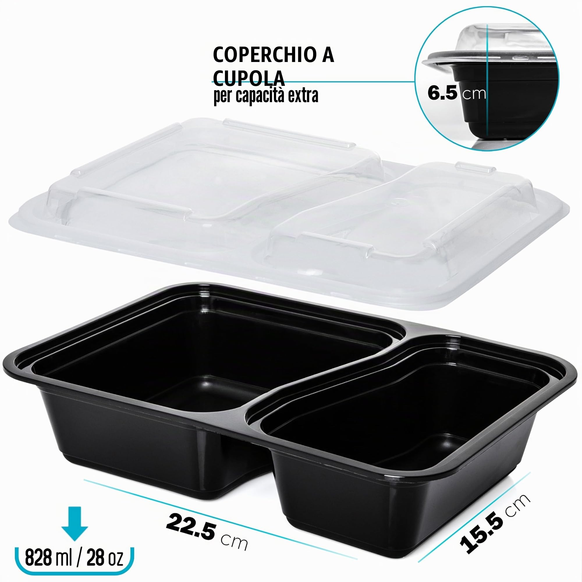 Igluu Meal Prep Contenitori per Alimenti in Plastica Riutilizzabili con Coperchi (Set da 10) – Impilabili, Microonde, Freezer e Lavastoviglie – 887 ml – 2 Scomparti – Senza BPA