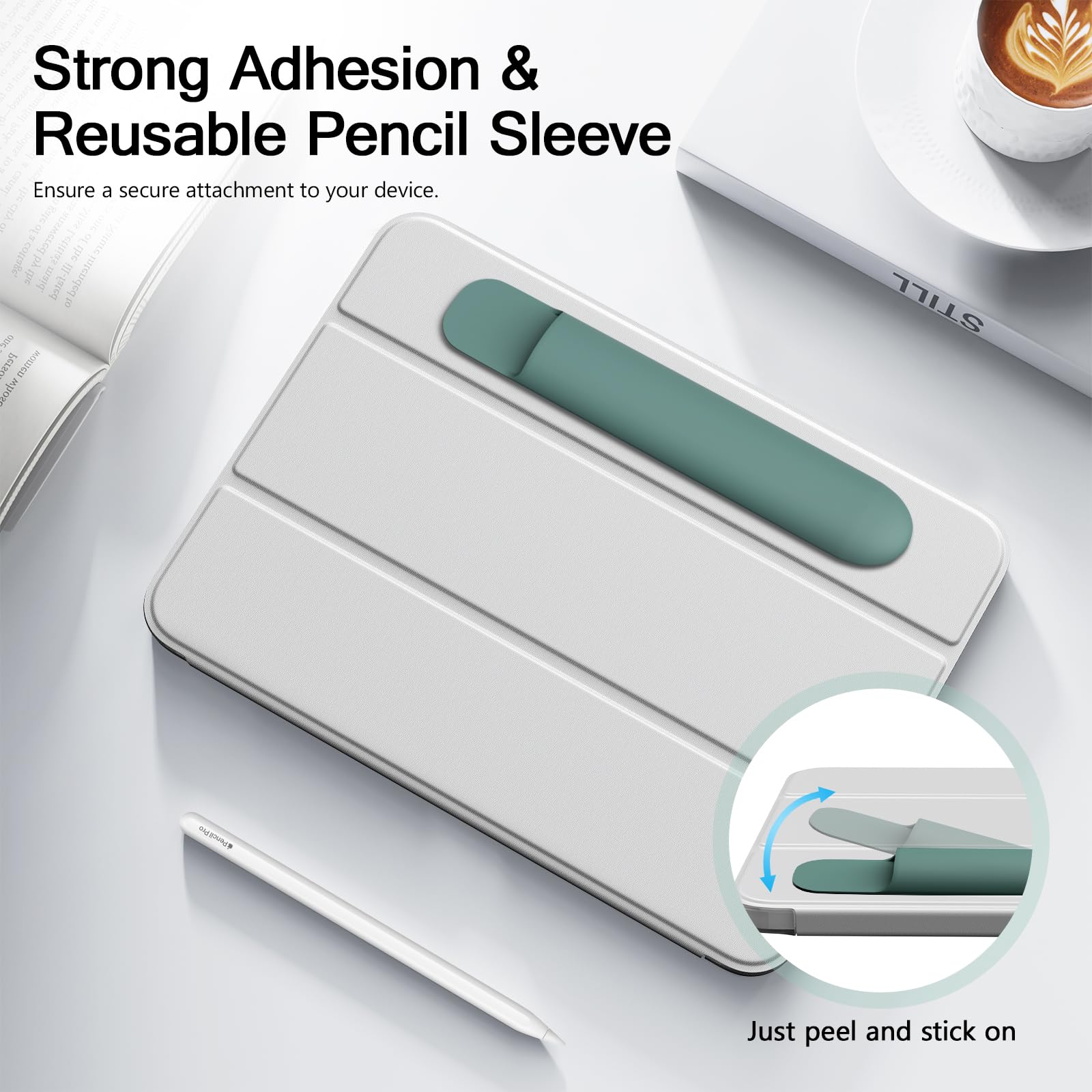 MoKo Universal Stylus Holder, Adhesive Silicone Pencil Protected Sleeve Compatible with Pencil Pro&1st&2nd Gen&USB-C and Similarly Sized Styluses,Attached to Case for Pencil,Dark Night Green