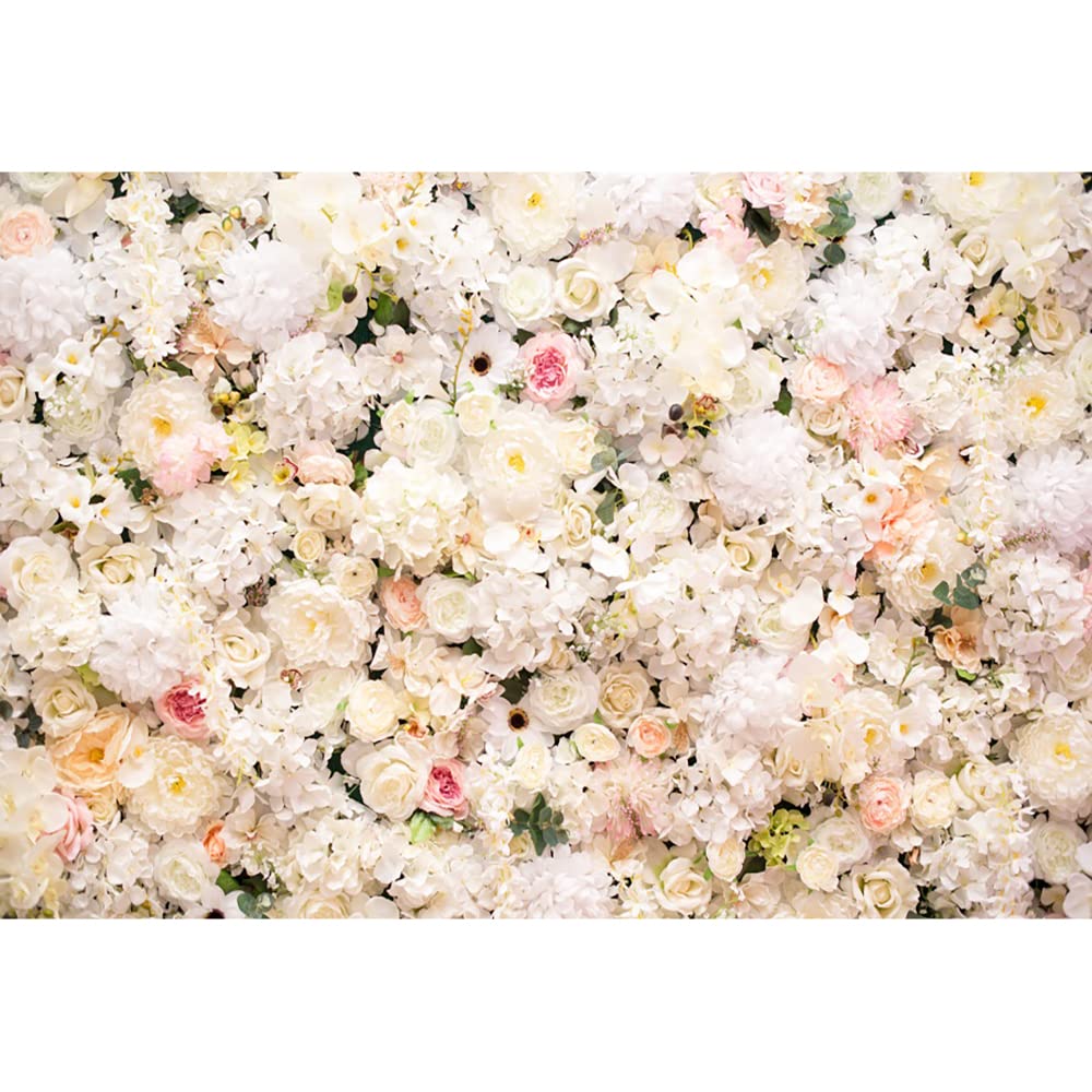 Aoihrraan 3x2m Mariage Fleur Mur Toile de Fond Blanc Floral Romantique Fleurs Valentine Photographie Fond Journée Filles Fête des mères Nuptiale Femmes Anniversaire Portrait Douche Photo Prop