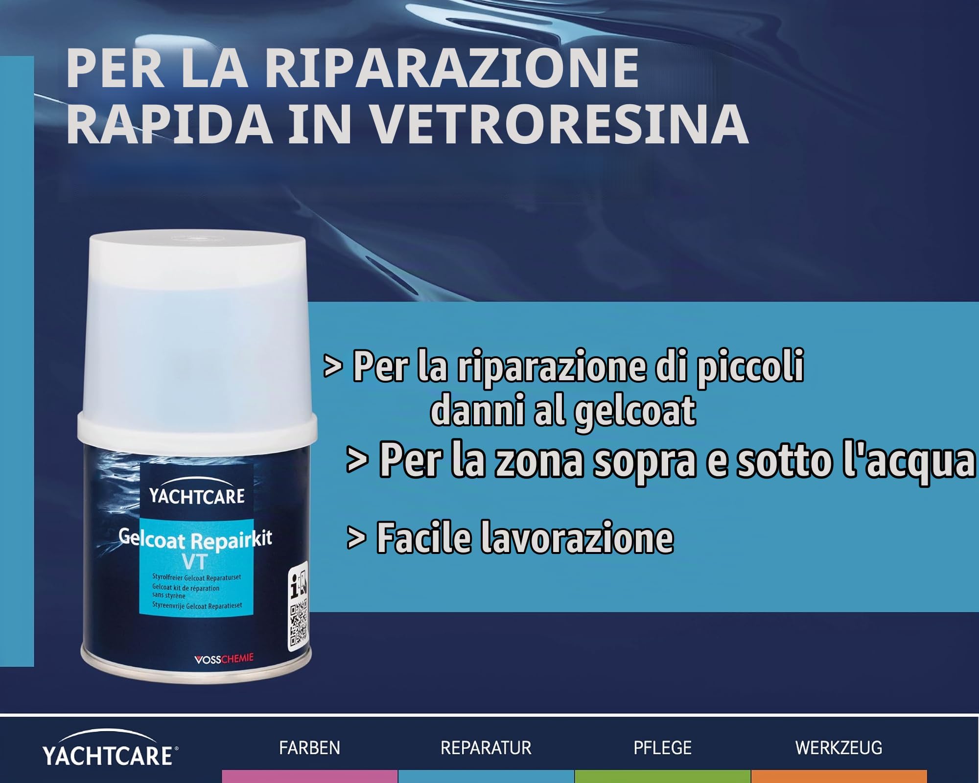 Yachtcare Gelcoat Repair Kit VT – RAL 9010 – Kit di Riparazione Senza stirene – 200 g – ripara Piccoli Graffi, Graffi e scheggiature – Si asciuga Rapidamente – Ideale per Barche, roulotte e Camper
