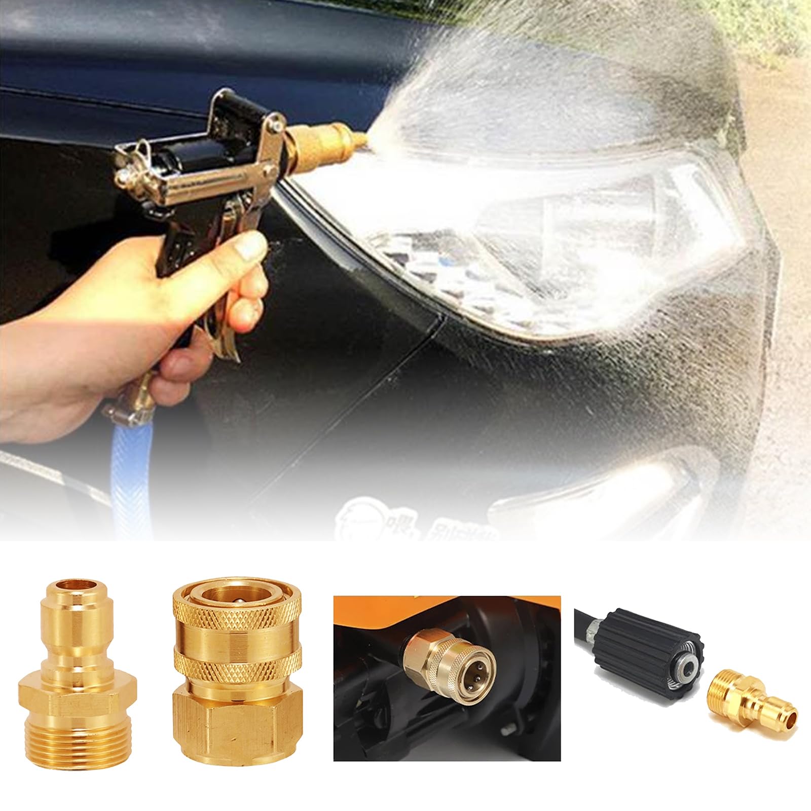 Set di 4 raccordi girevoli a sgancio rapido M22-15 mm a 3/8", set di adattatori per idropulitrice a innesto rapido 3/8, accessori per tubi flessibili per idropulitrice con 2 anelli di tenuta