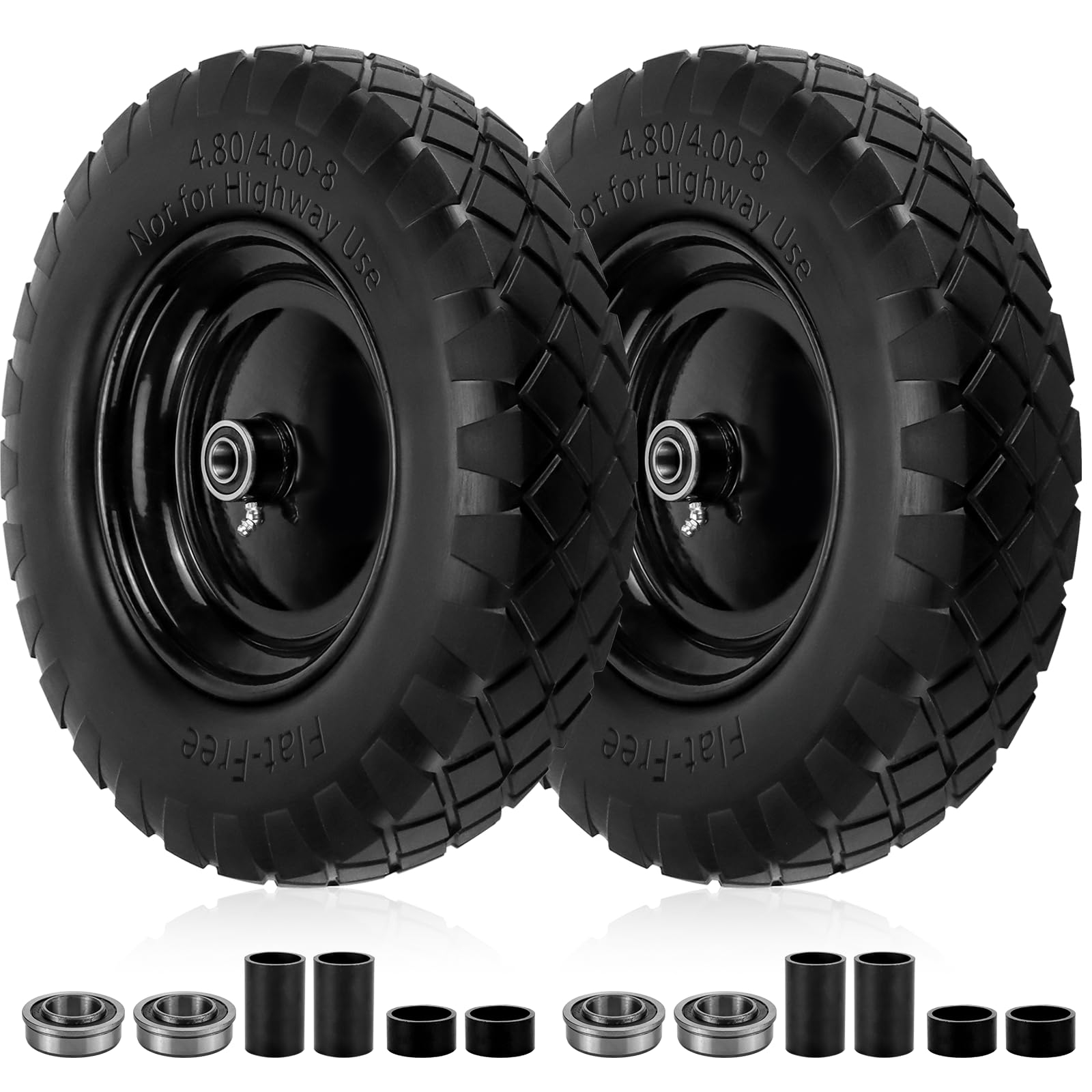 Cenipar 4.80/4.00-8" Flat-Free Tire and Wheel, 16" Solid Wheelbarrow Tires with 5/8" or 3/4" Bearings, 3-7" Centered Hub 4.80/4.00-8 Tire and Wheel for Wheelbarrow Garden Trolley and Wagons(Black)