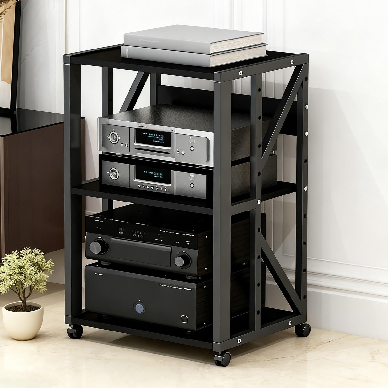 Mobiletto HiFi Rack Audio a 2/3 Ripiani, Av Tower Media Stand Supporto con Ruote Universali, Piccolo mobiletto Stereo e Supporti Audio-Video per Ufficio, Soggiorno(Style 3)