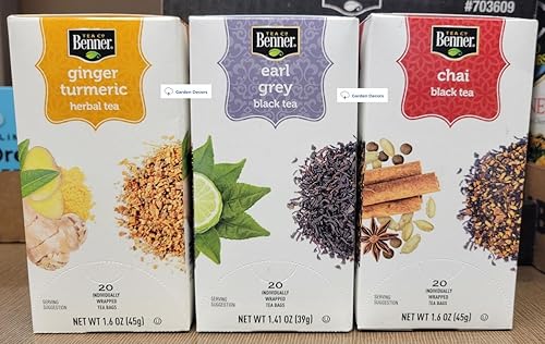 Benners - Bolsas de té surtidas de jengibre cúrcuma Earl Grey Chai tres cajas