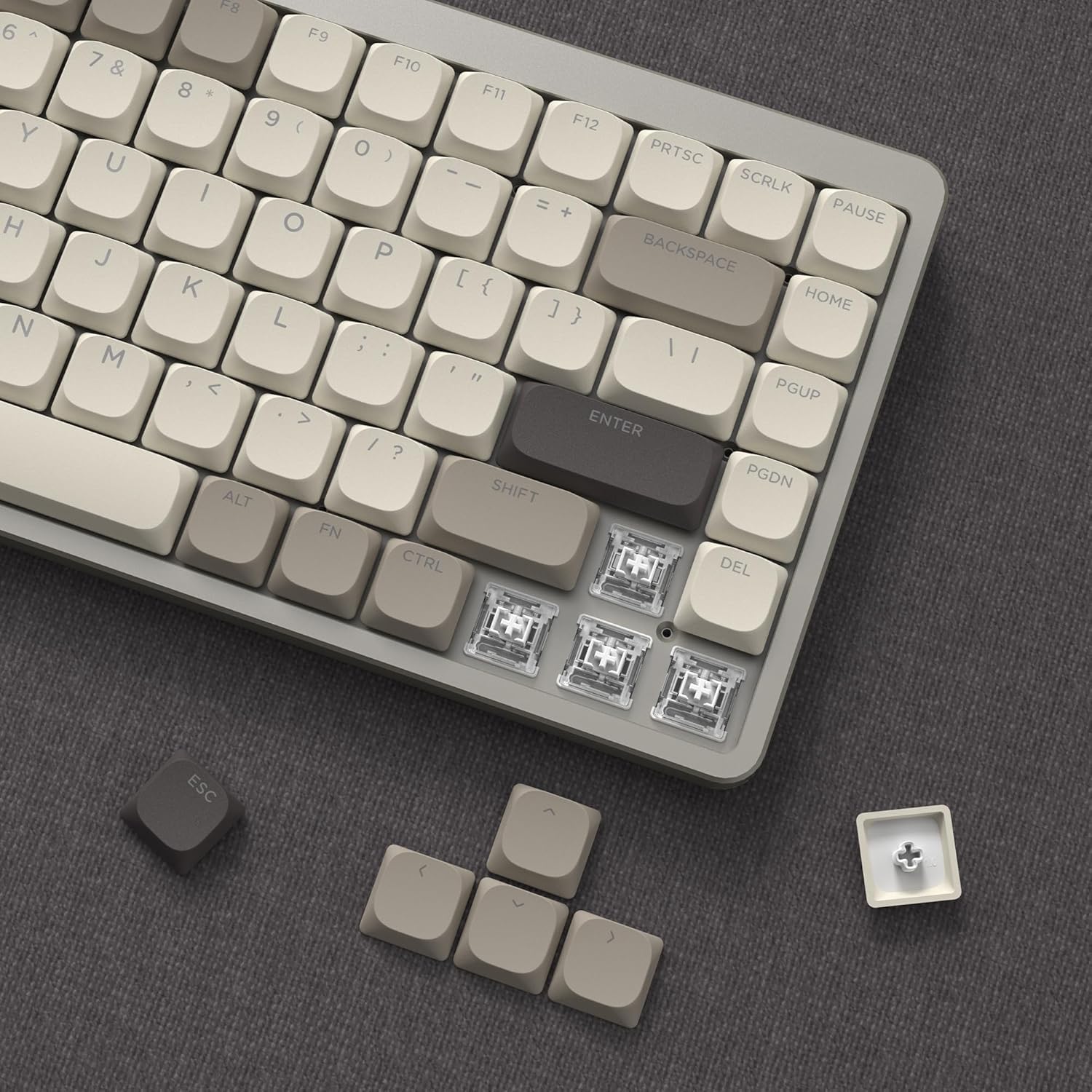 LQXQ Low Profile Keycaps 143, PBT Keycaps voor ANSI US 60% 65% 75% 80% 100% Cherry Gateron MX Schakelaar Mechanisch toetsenbord, grijs (ISO niet ondersteund