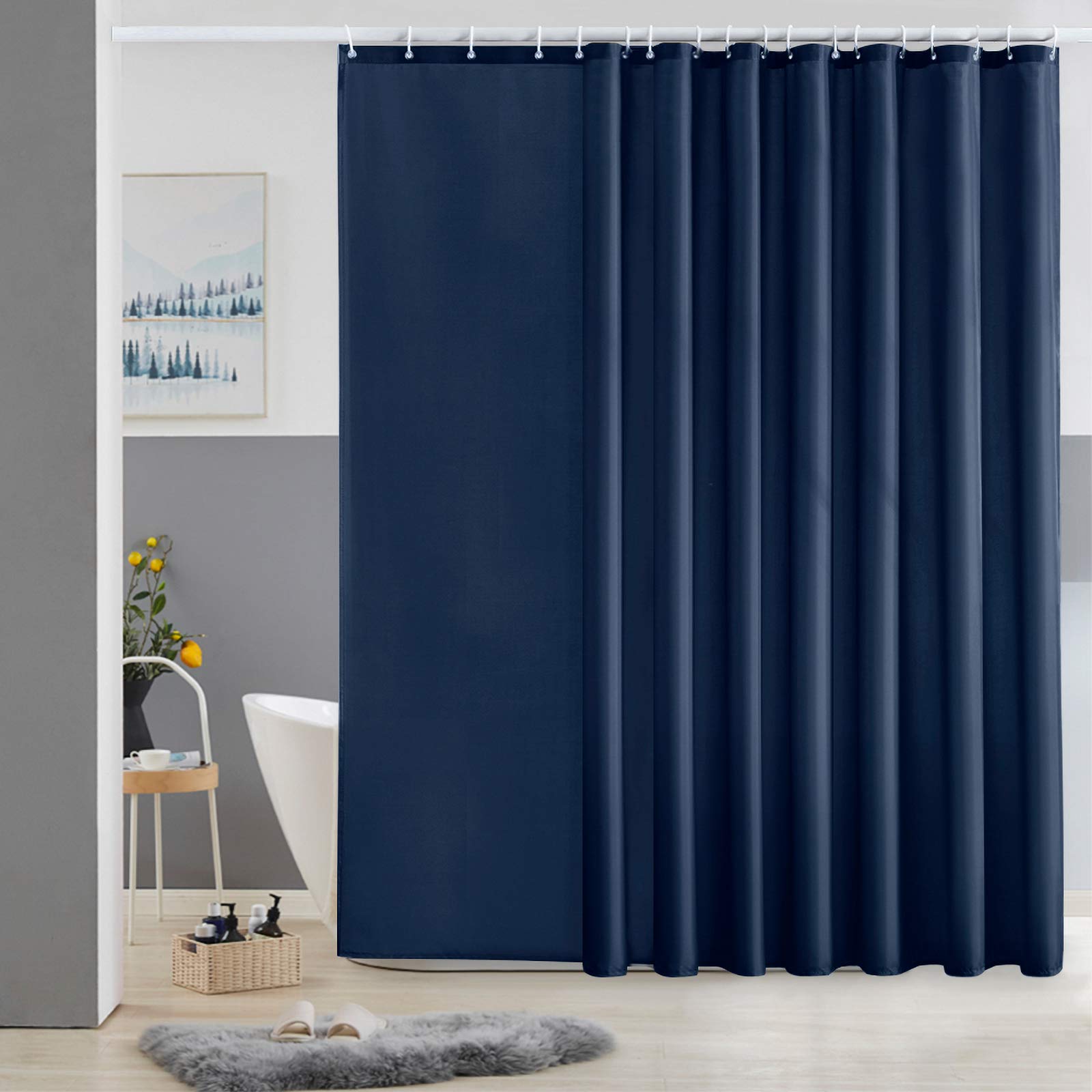 Furlinic Shower Curtain Mould Proof Resistant Wetroom Bathroom Polyester Fabric White 7ft Shower Curtains Liner Waterproof Rustproof Washable Weighted with 12 Hooks Extra Long 180x210cm 72x84. — view 149