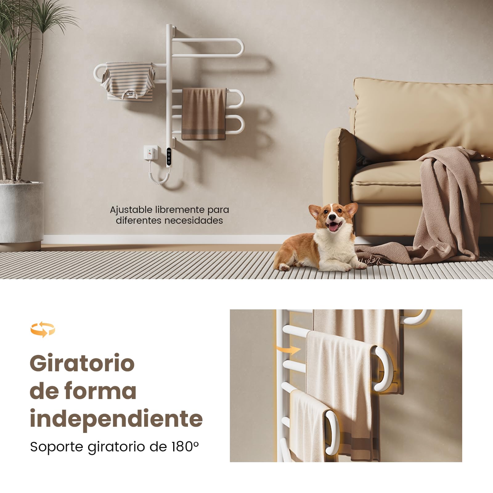 EMKE Radiador de Toallas Eléctrico 78 x 43 cm, Termostato Inteligente WiFi, Radiador Eléctrico para Baño, Calentador de Toallas Eléctrico, Blanco, 170W