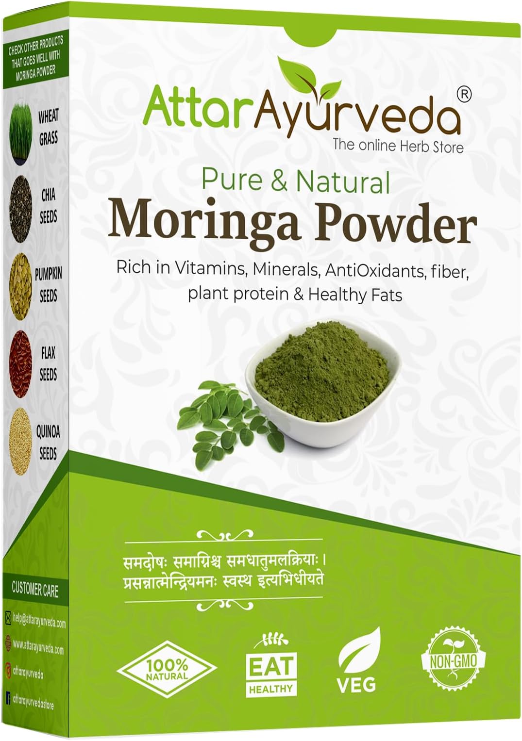 Attar Ayurveda 100% Moringa Leaf Powder 200g | Natural Drumstick Leaf Powder | Herbal Supplement for Daily Use | Pure and Preservative-Free