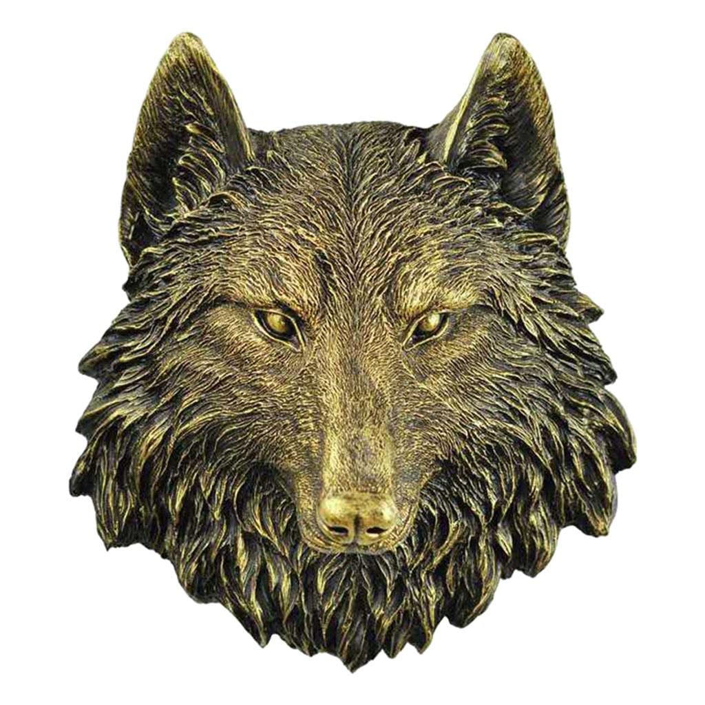 con Cabezas de Animales, Escultura Rústica de Pared, Estatua Grande para Colgar en La Pared, Decoración de Pared de Resina, Lobo, Individual