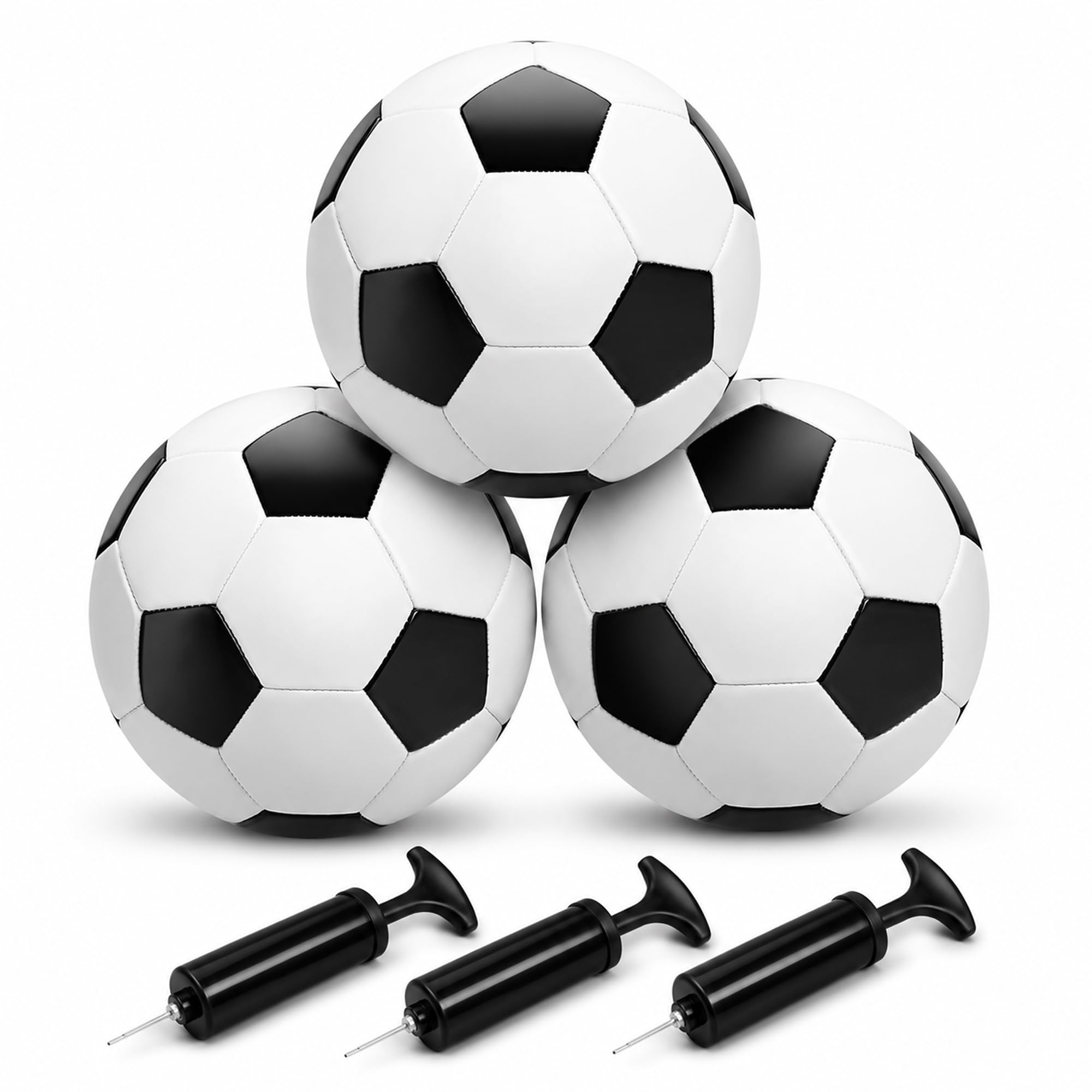 Paquete de 3 balones de fútbol tamaño 4 para jóvenes y adultos, pelota de fútbol clásica con 1 bomba y 1 bolsa de red, para deportes en interiores y exteriores, práctica, juguetes de pelota de juego,
