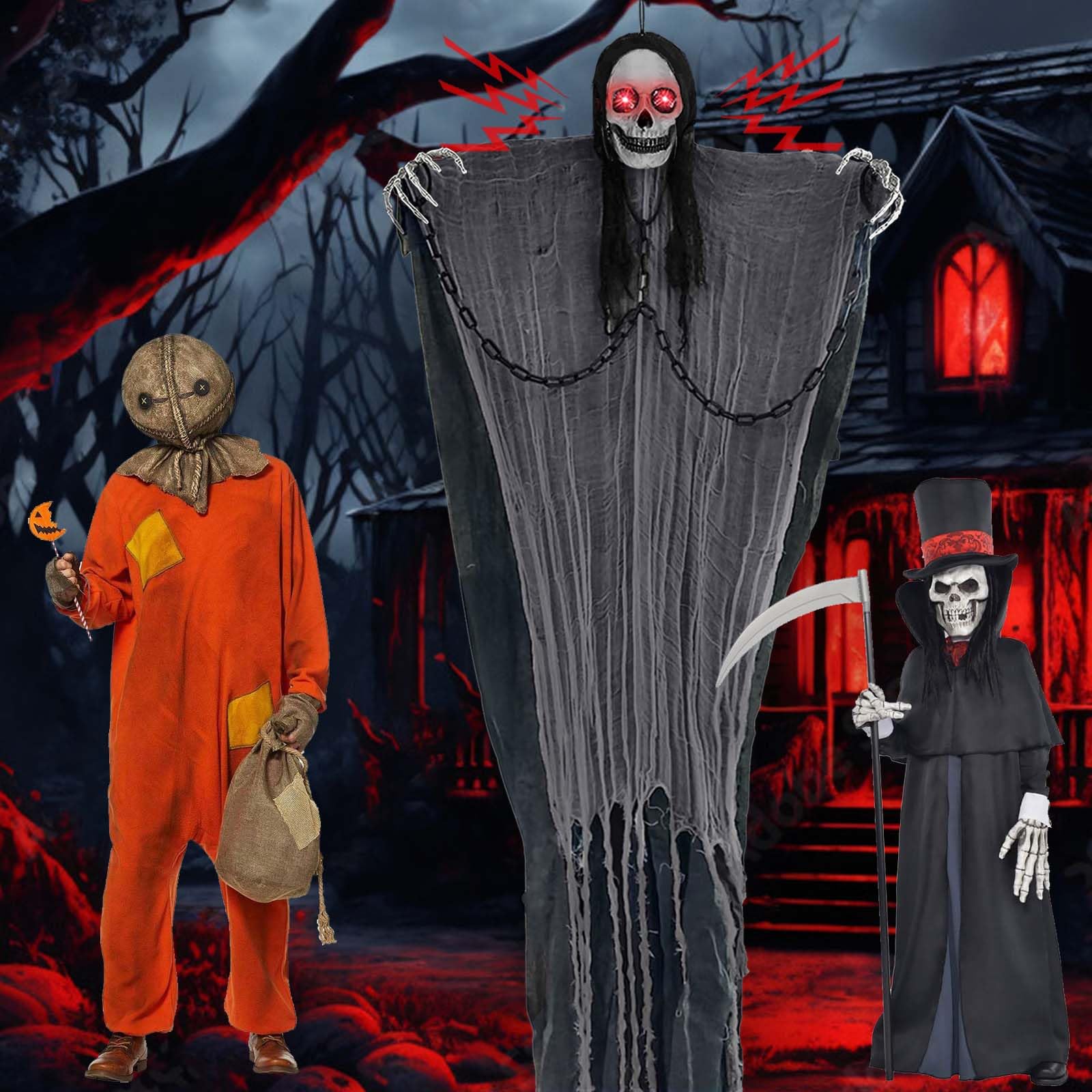 Squelette Fantôme Suspendu Vocal Et Lumineux Pour Décoration Halloween Violet - Cdiscount Maison