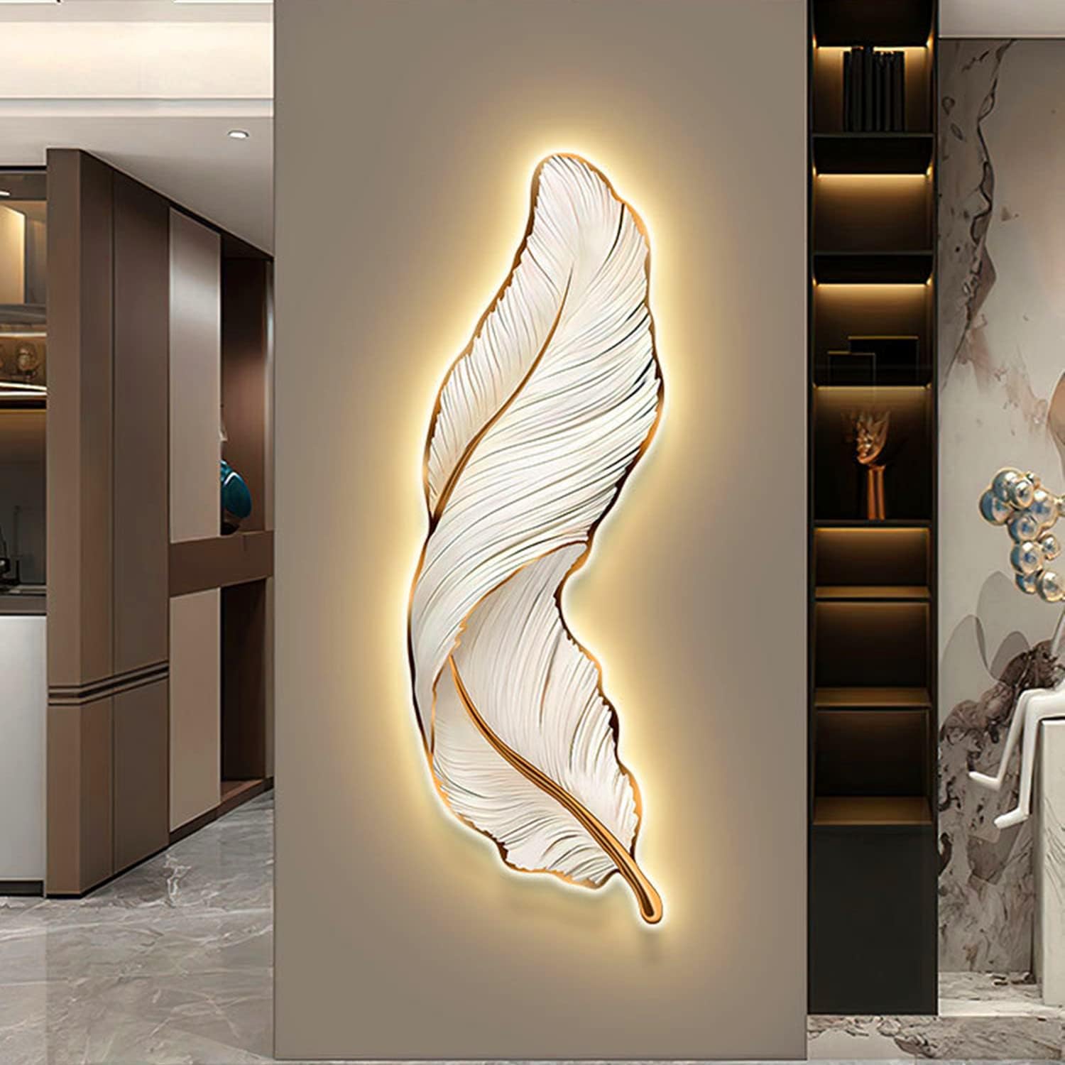 DIY Feather Wall Decor, Luxury Elegant Large Wings Wall Sculpture with LED Light