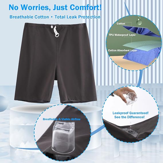 Reusable TPU Waterproof Incontinence Pants for Adults Leak Proof Washable Patient Care Long Pants for Elderly(Blue,2XL)