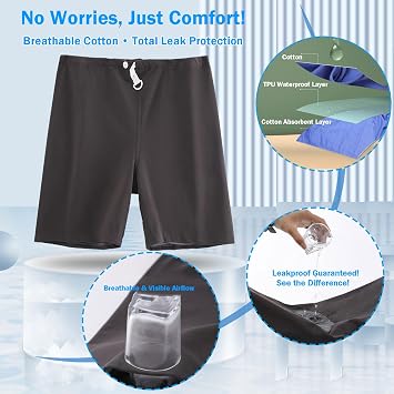 Reusable TPU Waterproof Incontinence Pants for Adults Leak Proof Washable Patient Care Long Pants for Elderly(Blue,2XL)
