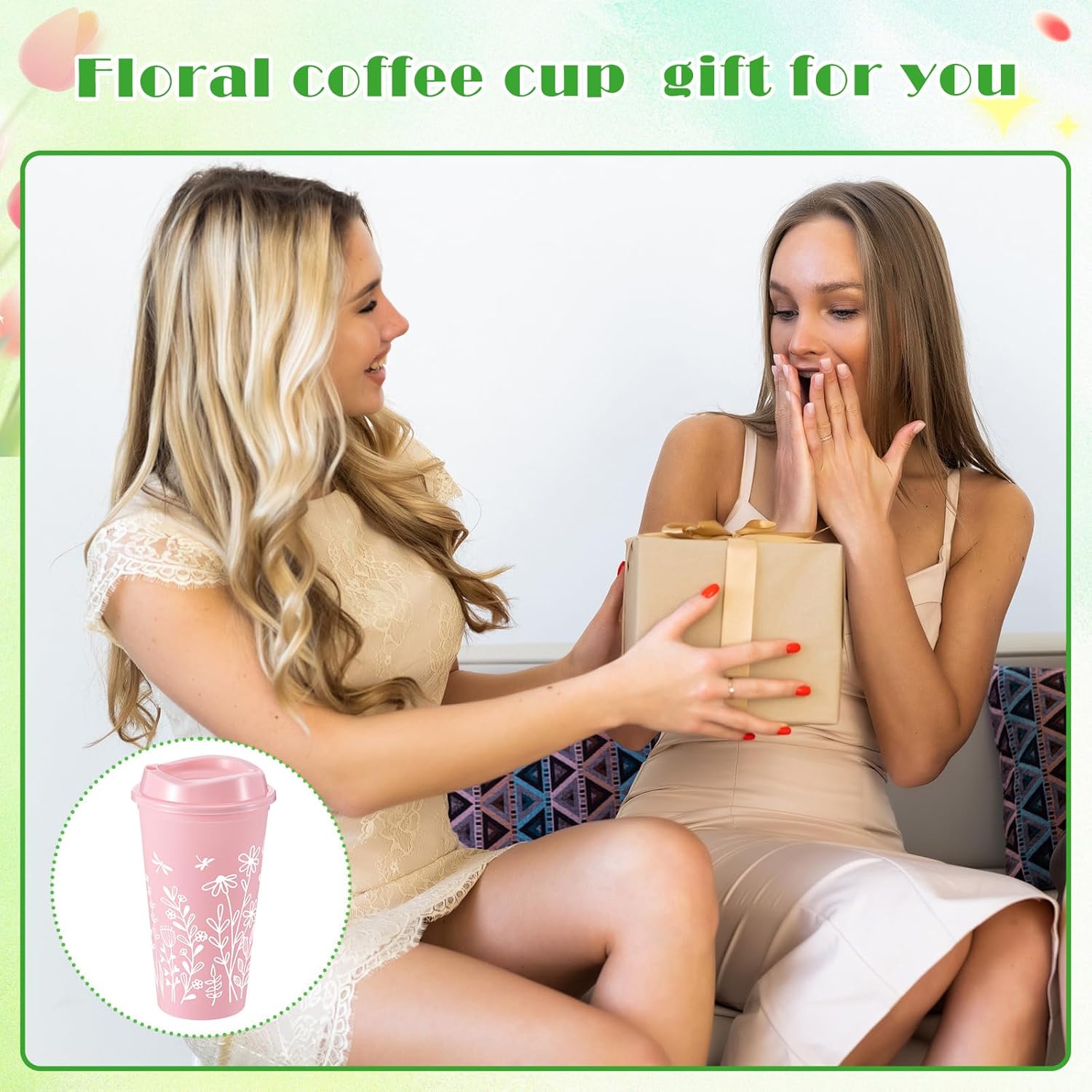 Skylety 12 Pcs Wildflower Reusable Coffee Cups with Lids Bulk Gift for Women 16 oz Floral Plastic Spring Coffee Cups Iced Drinking Travel Mug for Easter Bridesmaid Birthday Baby Shower Party Favor - Image 5