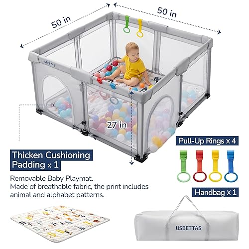 Miniatura 8 de Corralito plegable para bebés con alfombra, corralito plegable para bebés y niños pequeños, corral de juegos plegable portátil para niños, patio de