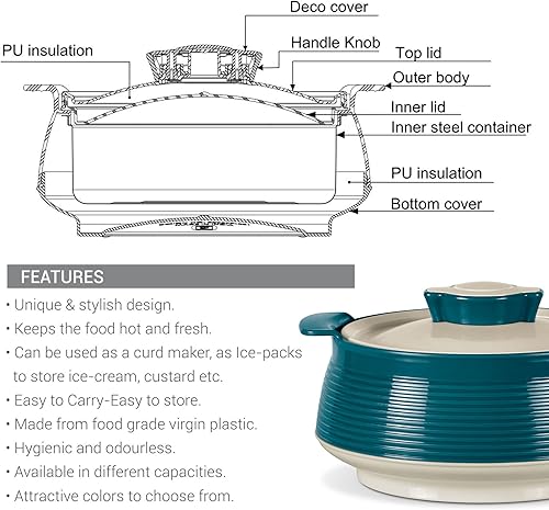 Miniatura 6 de Milton Venice 2000 - Cacerola interior aislada de acero inoxidable, 1,85 litros, verde mármol, sin BPA, grado alimenticio, fácil de transportar,