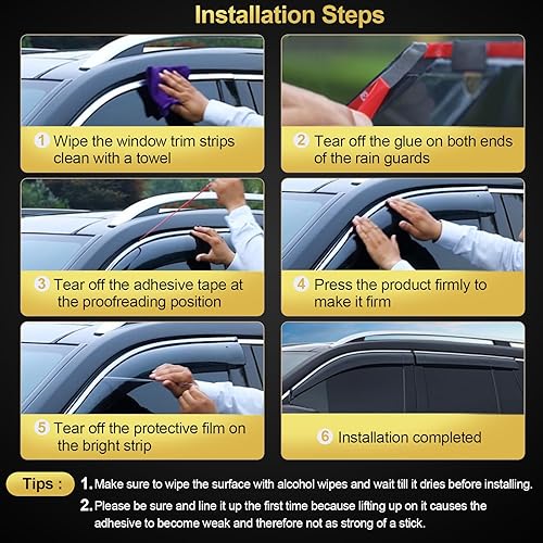 Miniatura 7 de Sze Protectores de lluvia para Toyota 4Runner 2010-2023 Deflectores de ventana lateral en el canal, protectores de lluvia Toyota 4Runner Protector