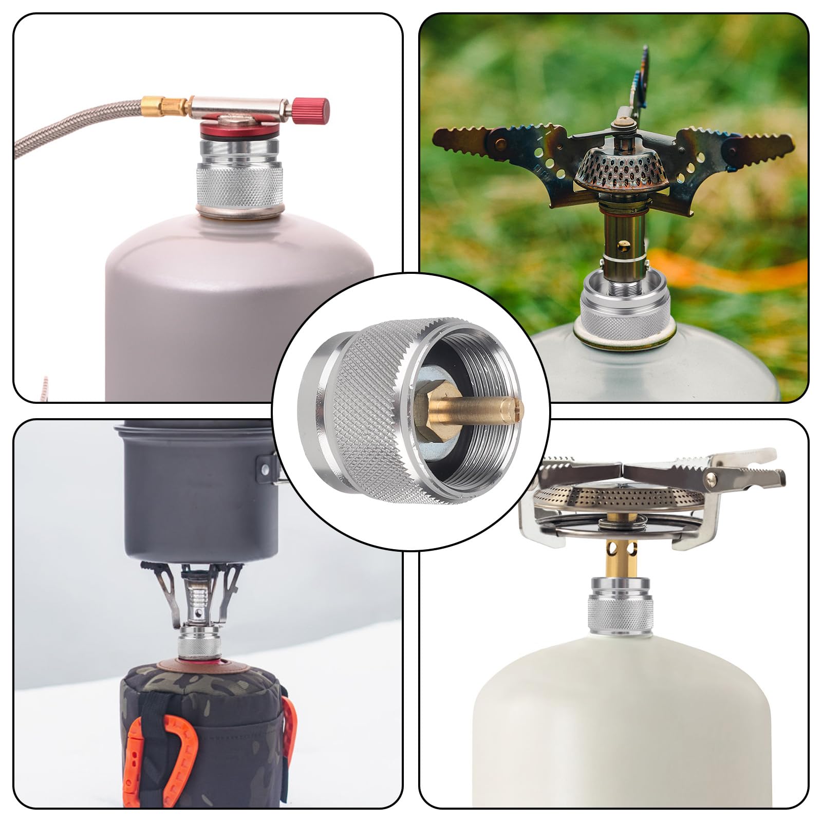 2 Pezzi Adattatore per Fornello da Campeggio, Adattatore Bombole Gas LPG Esterno Convertitore di Gas per Fornello da Zaino Bruciatore Portatile e Stufa (Argento)