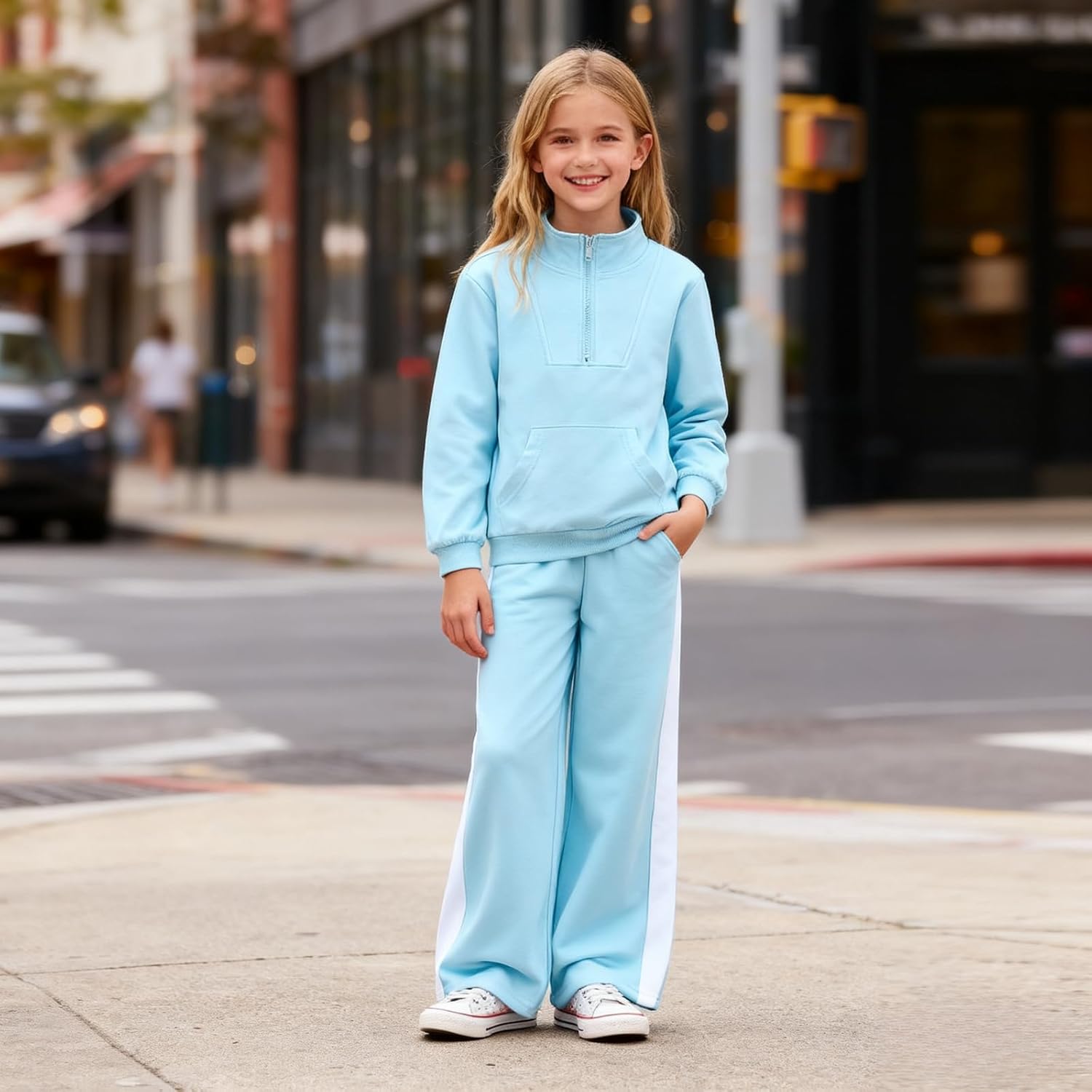Girls Clothes 2 Piece Sweatsuit Set Half Zip Sweatshirt & Pants Fall Winter Outfits for Teen Tween Girls Size 7-14Y - Image 3