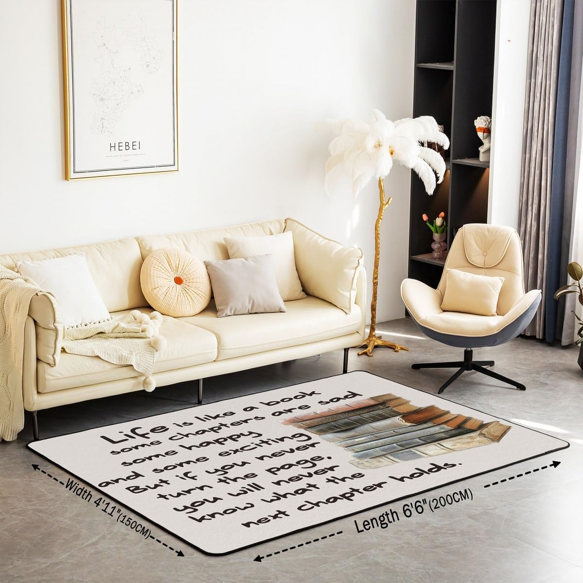 jejeloiu Book Pattern Living Room Rugs Kids Vintage Area Rug 3x5 Letters Printed Indoor Floor Mat forModern Theme Beige Accent Rug