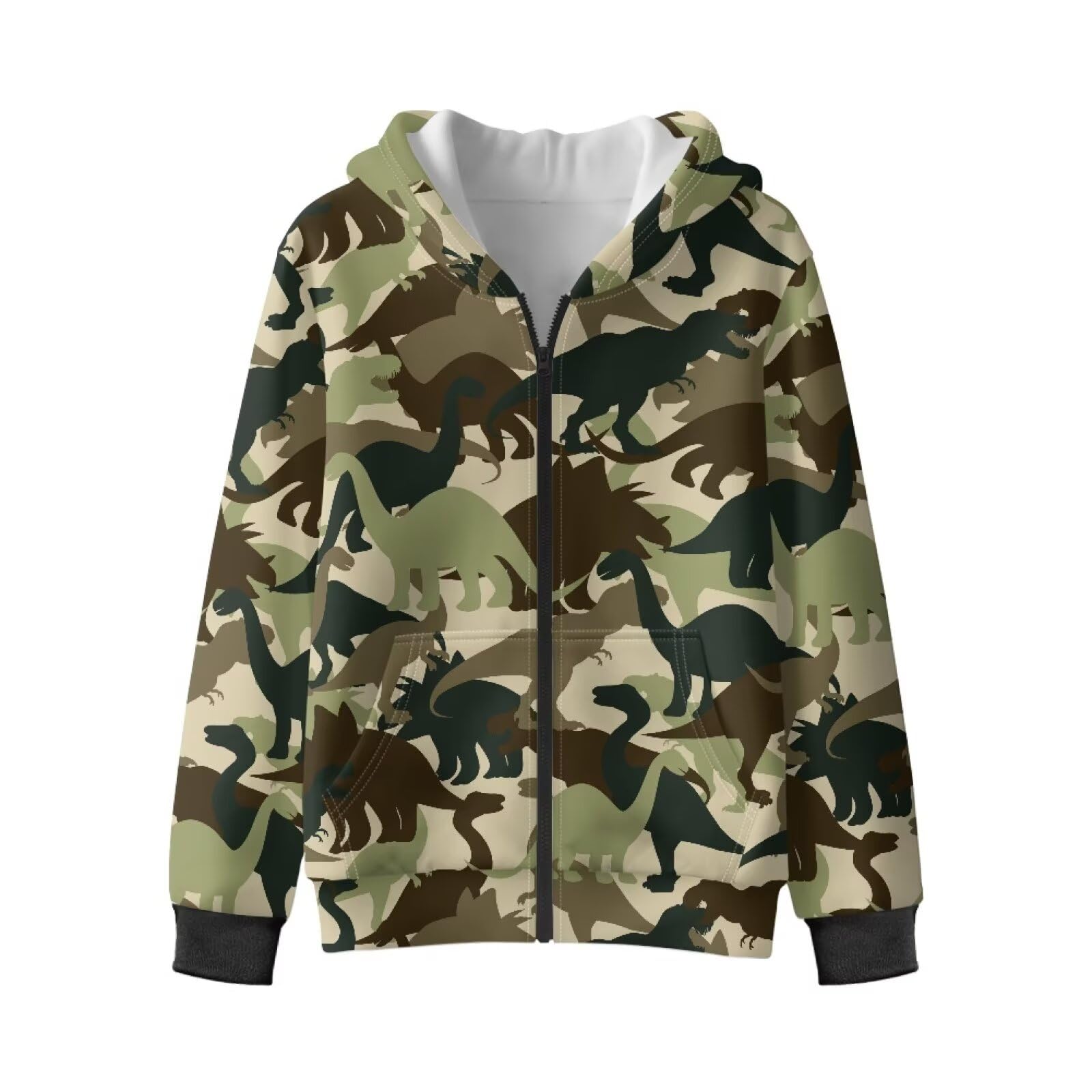 Xoenoiee Dziecięce bluzy z kapturem dla chłopców, zapinana na zamek, bluza 3D, fajna grafika zwierzęca, sweter z długim rękawem, top na jesień i zimę, Zielone abstrakcyjne dinozaury, 14-16 Years