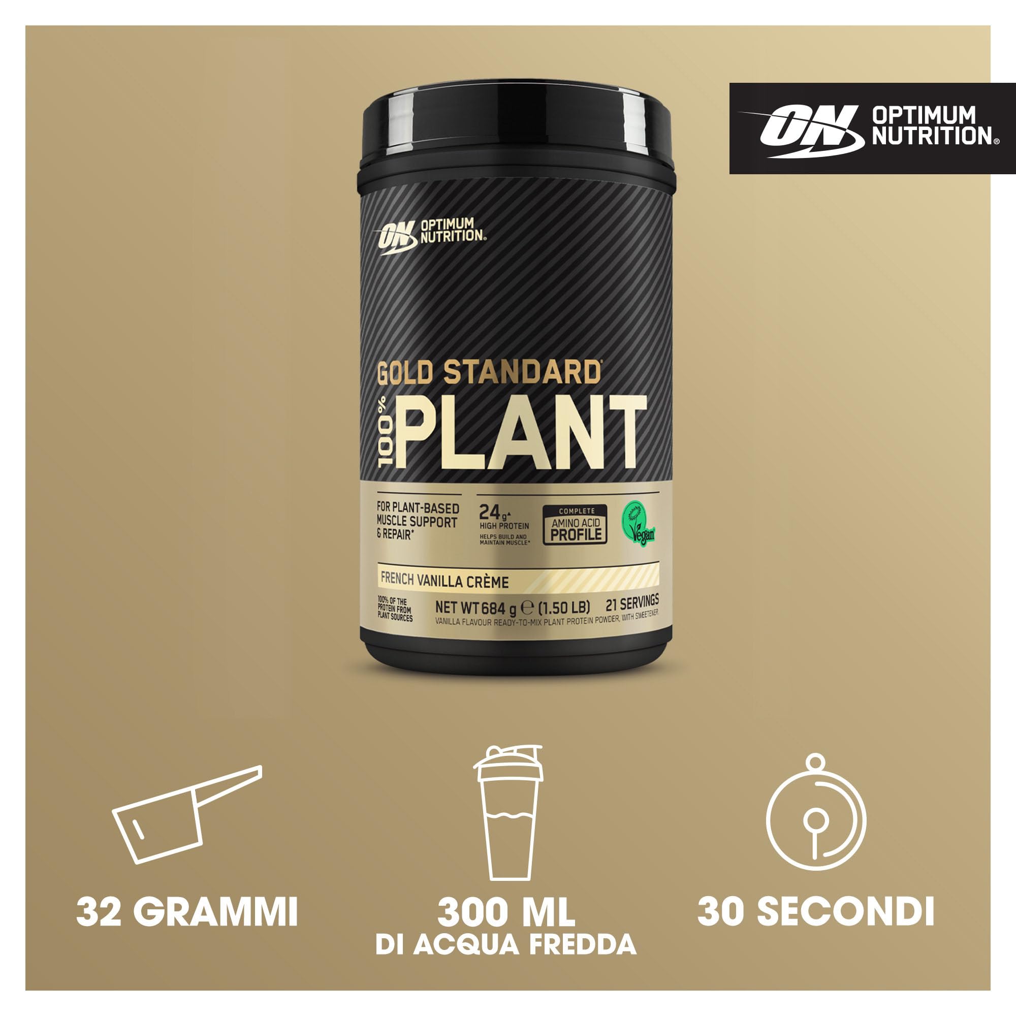 Optimum Nutrition Gold Standard 100% Proteine Vegetali in Polvere, Gusto Crema alla Vaniglia Francese, 684g, 21 Porzioni