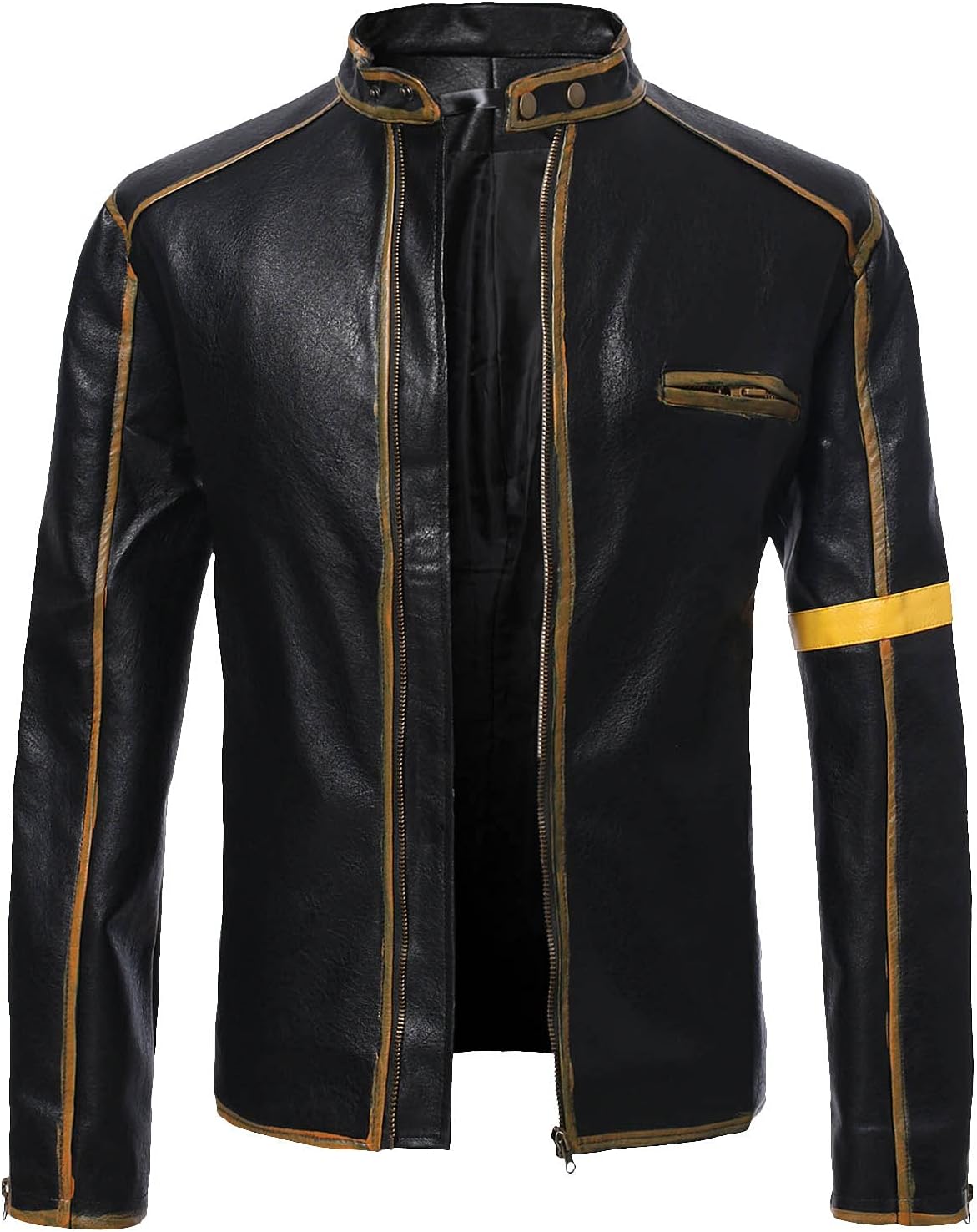 Men's Casual Jacket Striped Vintage Pilot Jacket Full Zip with Chest Pocket Denim Jacket Steampunk Jacket Medieval Stand-Up Collar Faux Leather Jacket Men's Slim Fit