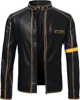 Chaqueta bomber de piel sintética para hombre, con cremallera completa, cuello alto, bolsillos, bloque de color, manga larga, abrigos para exteriores