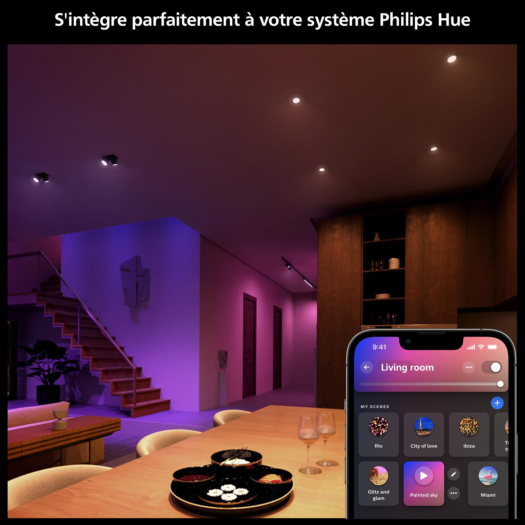 Philips Hue White and Color Ambiance, ampoule connectée MR16, compatible Bluetooth, lot de 2, fonctionne avec Alexa, Google Assistant et Apple Homekit