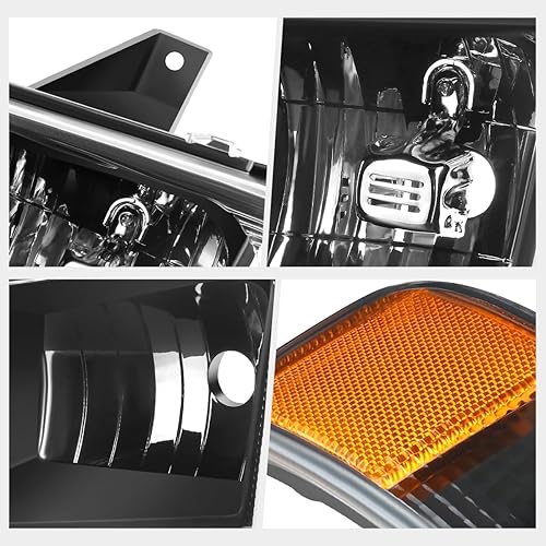 Miniatura 4 de PM PERFORMOTOR 4 piezas Faros LED DRL en forma de E + lámparas de parachoques compatibles con Chevy Express 03-23GMC Savana, lente ahumada