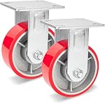 Nefish 5 Inch Industrial Casters Set of 4, Heavy Duty Casters with Brake 4000 Lbs, No Noise Polyurethane Wheel on Steel Hub, Swivel Plate Caster Wheels for Toolbox Workbench (4 Swivel & Brakes)
