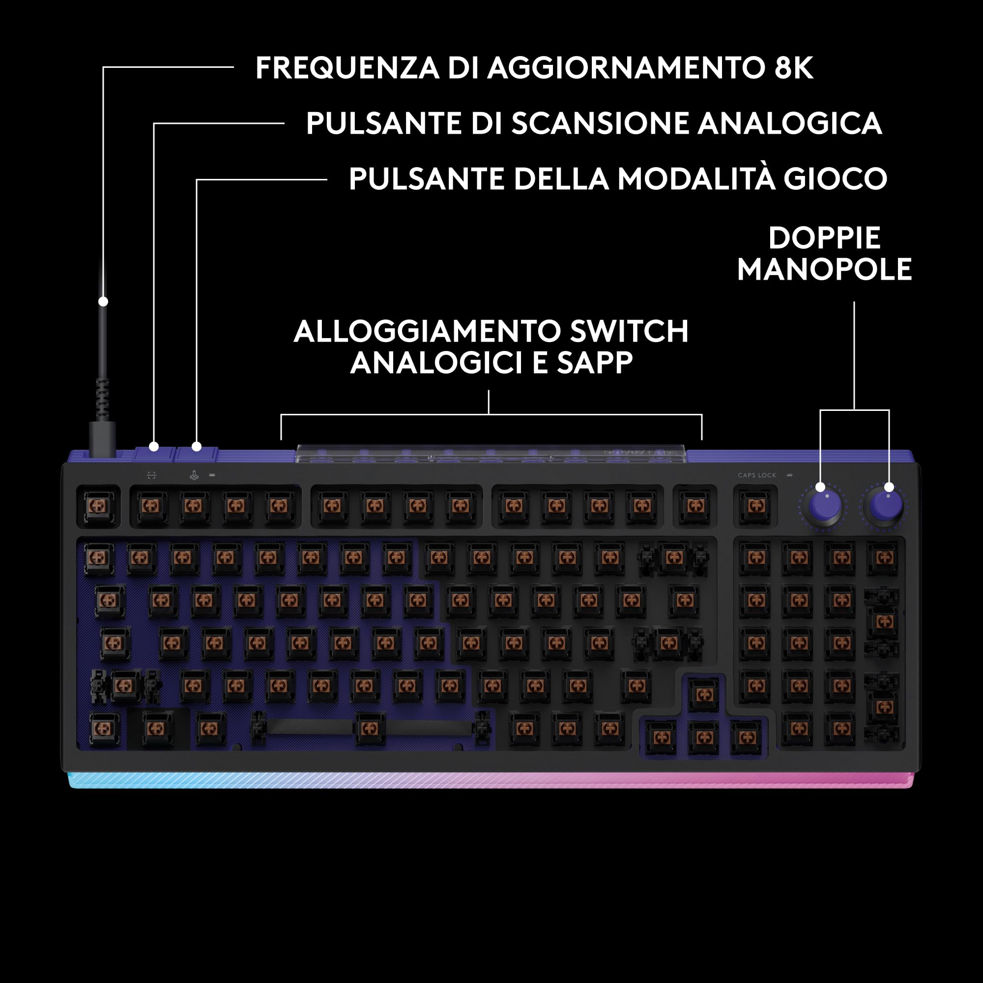 Logitech G G512 X 98 DUAL SWAP - Tastiera gaming meccanica/analogica TMR | hot-swappable, aggiornamento 8K, azionamento personalizzato, TRIGGER, LIGHTSYNC RGB, cavo, PC, Mac, ITA QWERTY - Nero