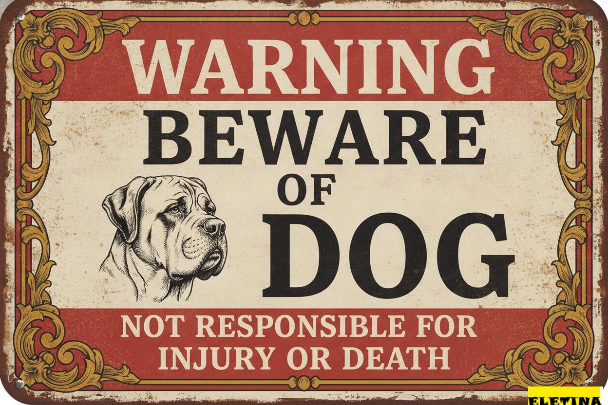 Personalized Sign for Man Cave Beware Of Dog Mastiff Metal Warning Beware Of Dog S Fence Outdoor Farm Garden Gate Home Yard Decor 8x12 Inch Private Property Decorative