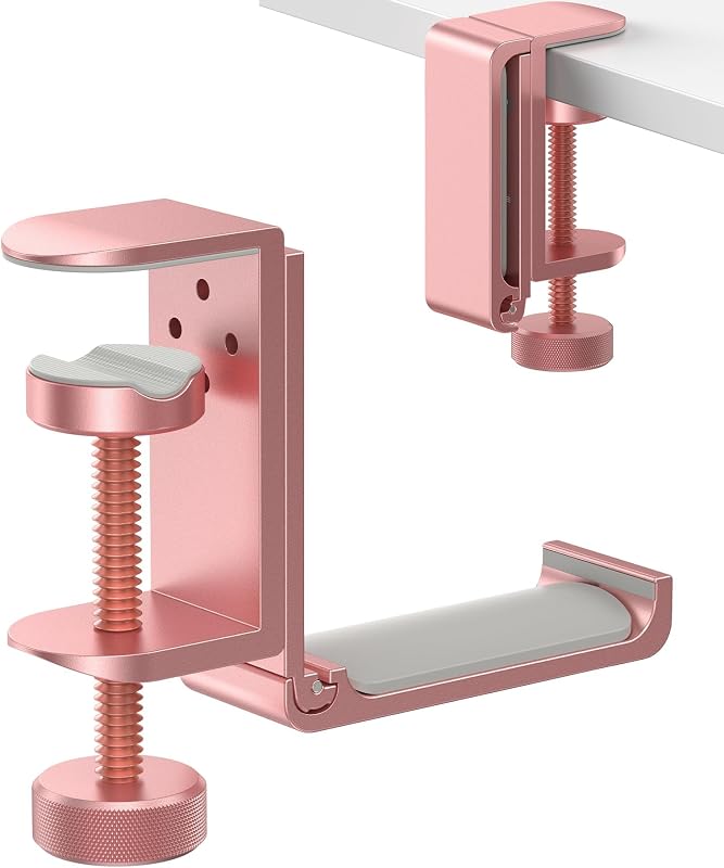 Soporte y gancho plegable para auriculares – Soporte de aluminio para auriculares con abrazadera debajo del escritorio, ajuste universal para auriculares para juegos, organizador de suspensión que ahorra espacio