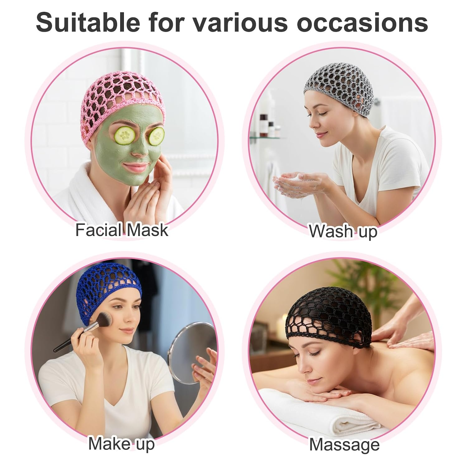 4 Pcs Wig Caps for Women, Elastic Mesh Crochet Hair Wrap Net for Silk Press Hair Nets for Sleeping Shower Bath Ballet Serving Accessories (Black, Gray, Blue, Pink)