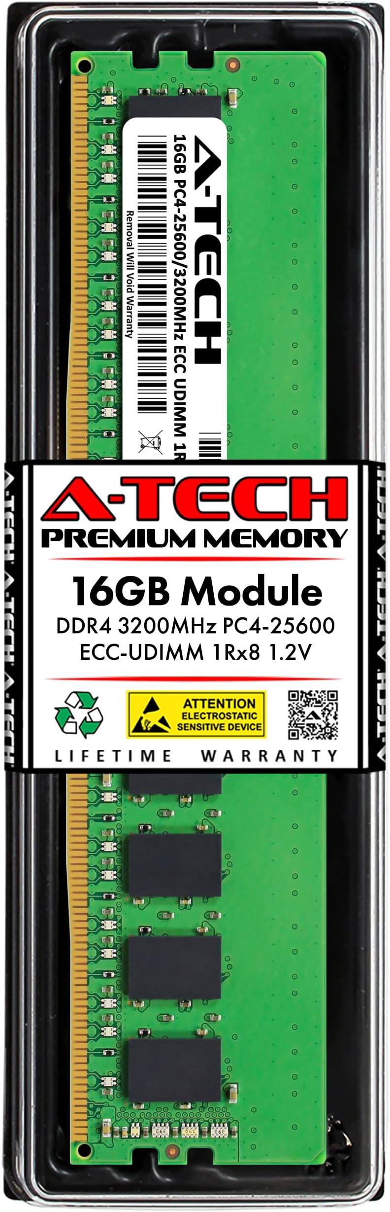 A-Tech Server 16GB DDR4 3200MHz PC4-25600 ECC UDIMM 1Rx8 Single Rank 1.2V ECC Unbuffered DIMM 288-Pin Server & Workstation RAM Memory Upgrade Module (A-Tech Enterprise Series)