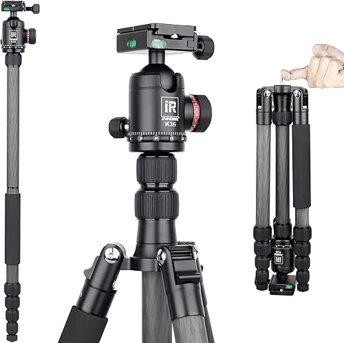 Trípode de viaje de fibra de carbono de 10 capas Monopod-INNOREL RT55C con cabeza de bola panorámica de 360 grados y estuche de transporte, trípodes