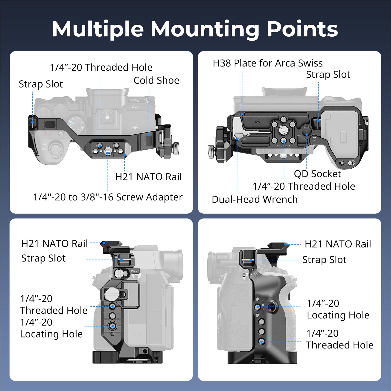 SMALLRIG HawkLock A7 V/A7R V/A7 IV Kit de Cage pour Sony Alpha 7 V/7R V/7 IV, avec Poignée Supérieure NATO, Rail NATO, Plaque de Dégagement Rapide pour Arca, Serre-Câble pour HDMI - 6027