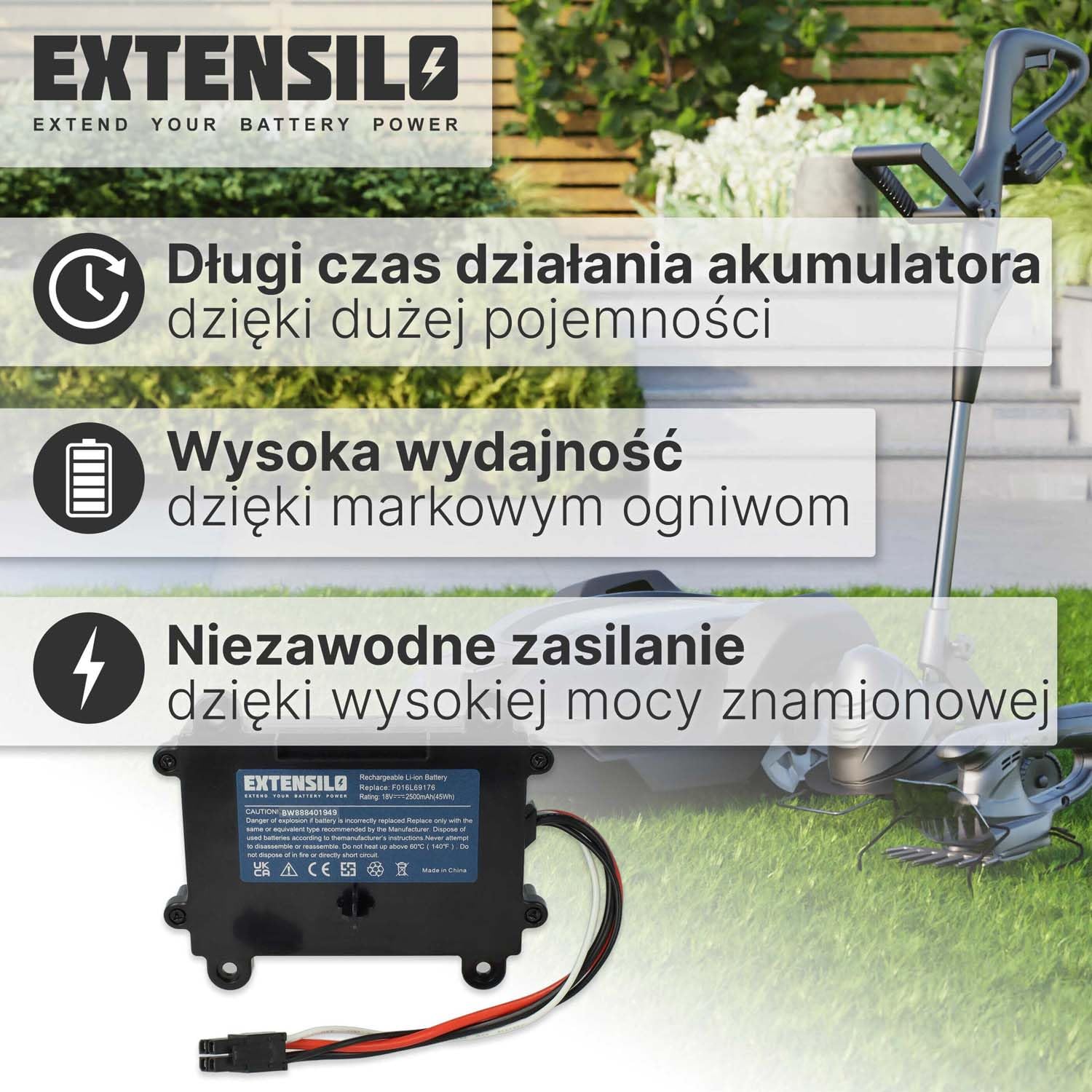 Akumulator kompatybilny z kosiarką Bosch Indego 350, M 700, 400 (2500 mAh 18 V litowo-jonowy)