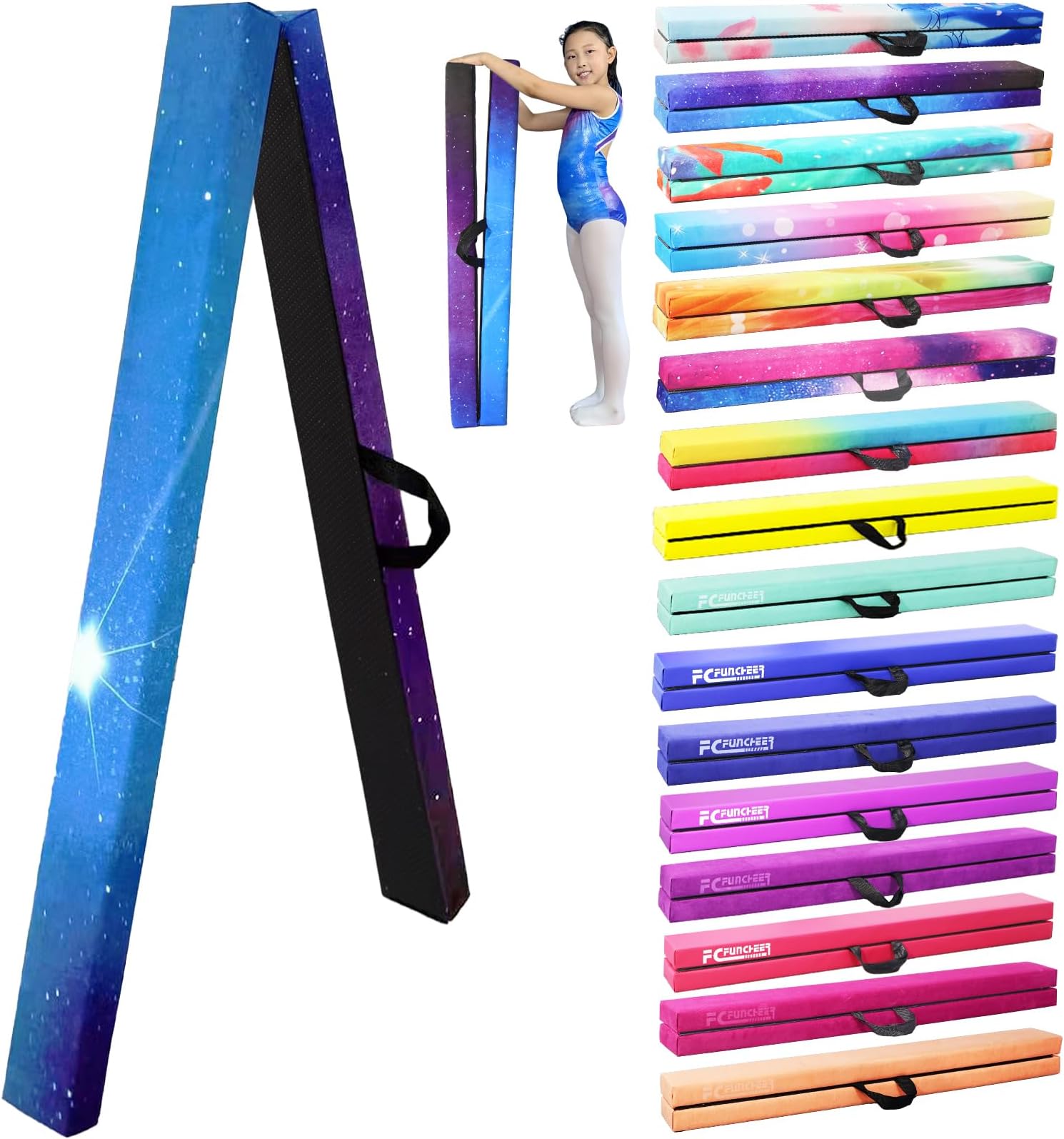 8FT Folding Balance Beam -Gymnastics Floor Beam - Gymnastics Equipment- Anti-Slip Bottom - Suede Cover - Carry Bag for Kids/Adults Home & Gym Center