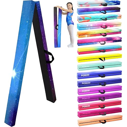 FC FUNCHEER 8FT Folding Balance Beam -Gymnastics Floor Beam -Gymnastics Equipment for Kids,Wood core- Anti-Slip Bottom and Carrying Bag for Home