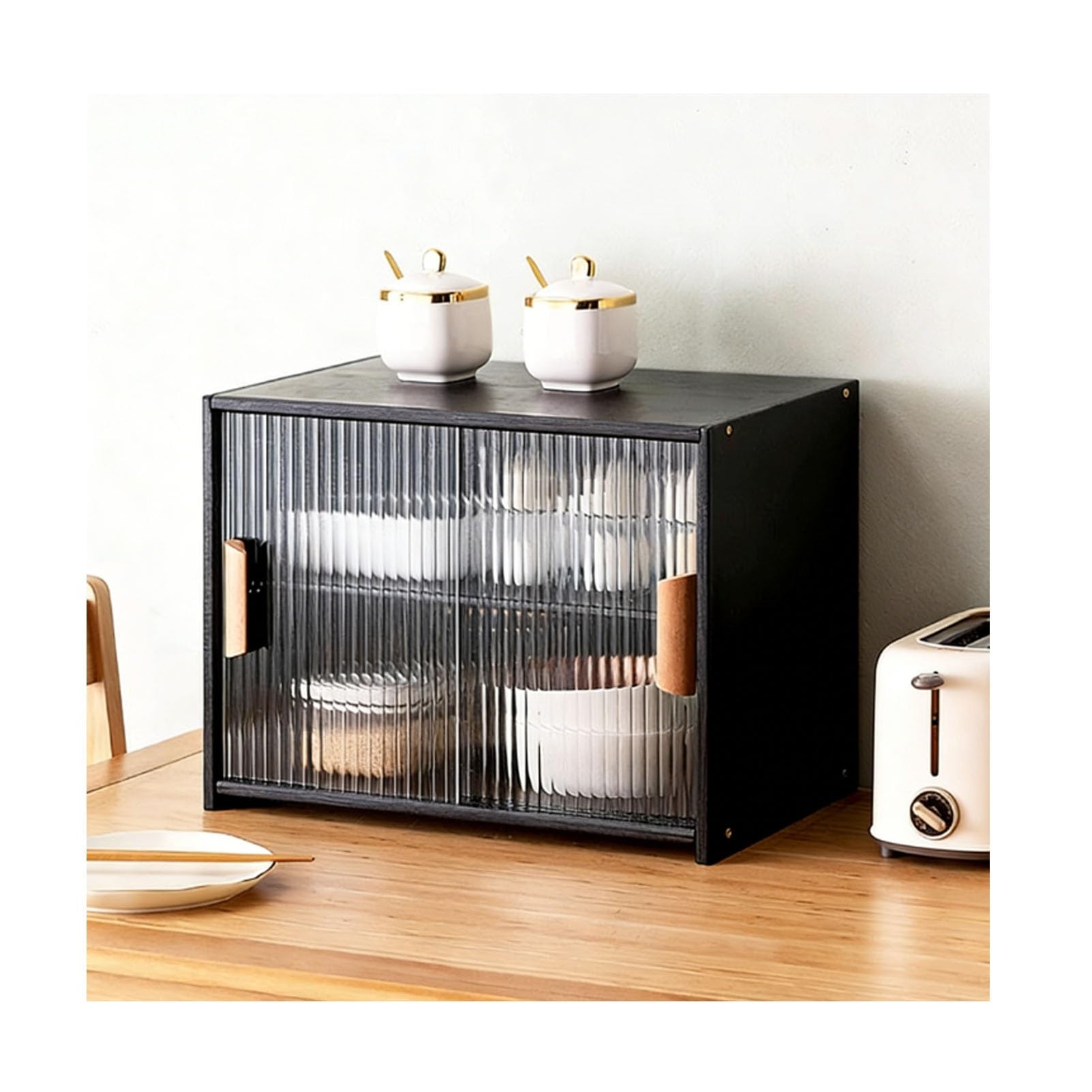 BHGFYXBS Bamboo Kitchen Sto Cabinet With Sliding S Doors Adjustable Pantry Freestanding Dining Room Countertop Unit,Black-45X34X28Cm/18X13X11In,Black-45x34x28cm/18x13x11in