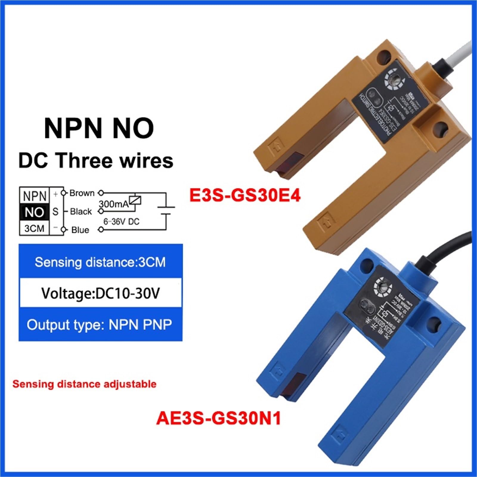 1 sztuk E3S-GS30 3CM Wykrywanie odległości poprzez czujnik indukcyjny podczerwieni przełącznik DC10-30V AC90-250V NPN/PNP (DC Three wire NPN NO, pomarańczowy kolor)